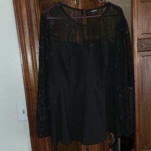 Torrid Black Sheer Sleeve Blouse